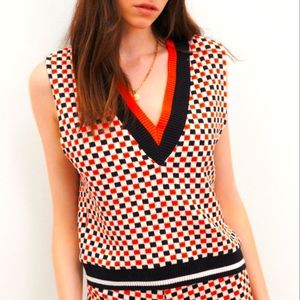 Zara Checkered V Neck Sweater Vest. Great Condition! Size M. Black.White.Orange.